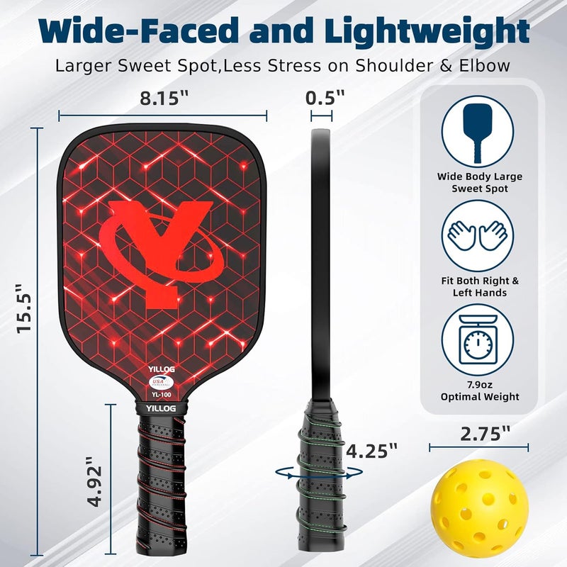 Yilloog Pickleball Paddles, USAPA Approved Pickleball Paddle Set of 4, Fiberglass Surface Pickleball Set, 4 Pickleball Balls, 4 Cooling Towels, Pickleball Bag, Pickle Ball Paddle for Men Women - Image 5